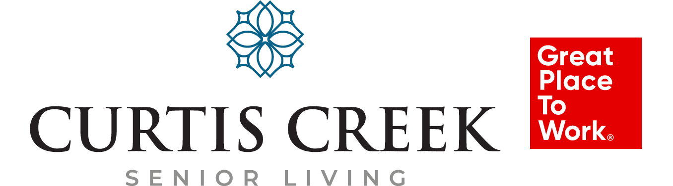 Curtis Creek Senior Living logo features the Great Place to Work badge, highlighting the community’s certification and commitment to a supportive workplace culture.